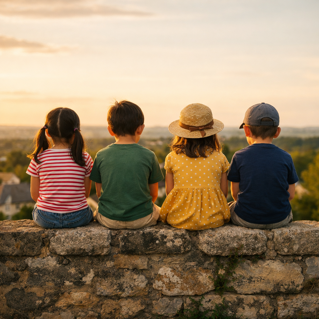 사이좋게 앉아있는 아이들의 뒷모습