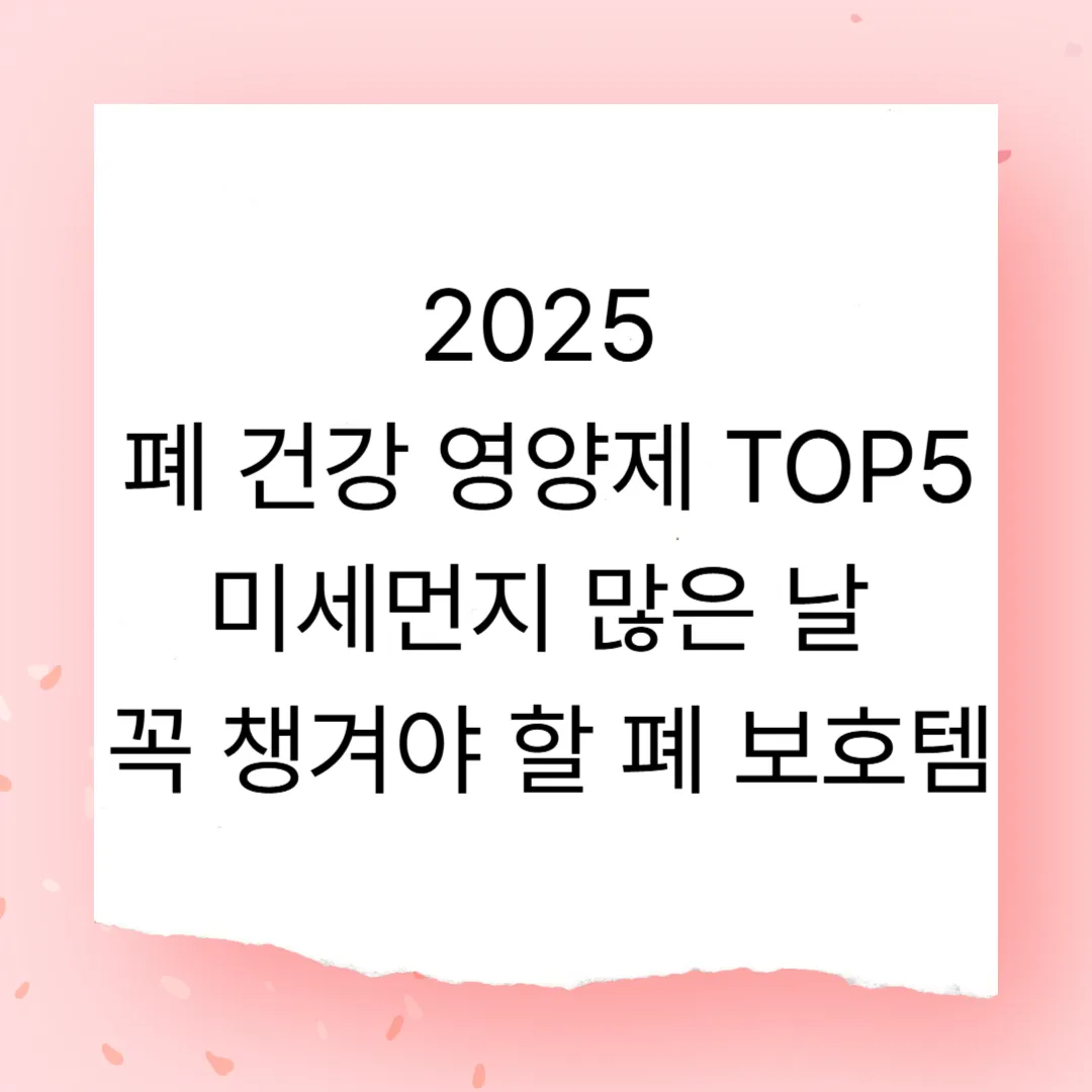 2025 폐 건강 영양제 TOP5 &ndash; 미세먼지 많은 날 꼭 챙겨야 할 폐 보호템