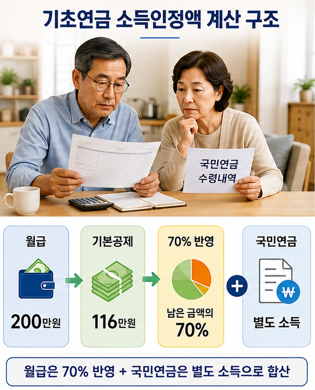 기초연금 소득인정액에서 월급 국민연금 주택 예금이 반영되는 구조
