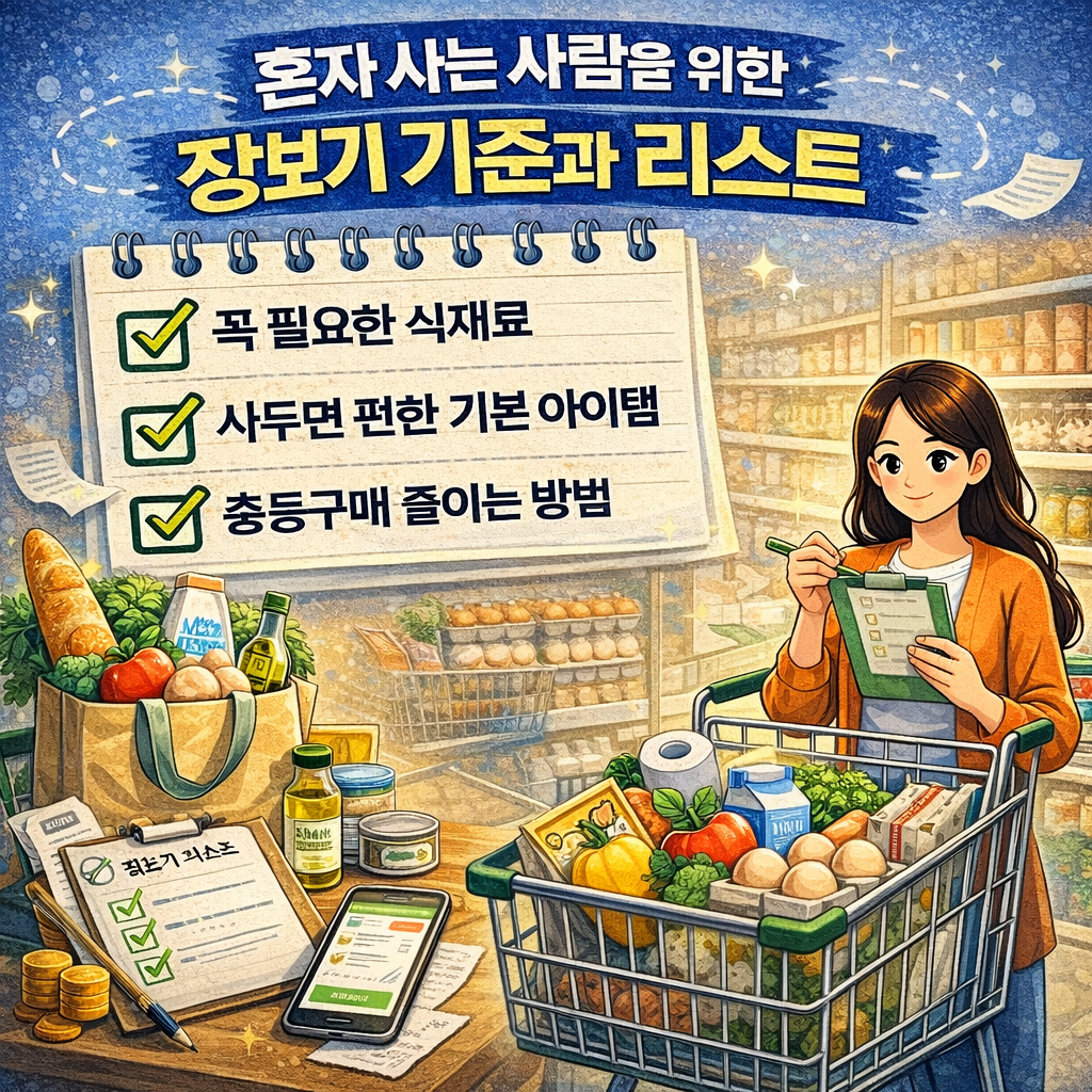 혼자 사는 사람을 위한 장보기 기준과 리스트– 꼭 필요한 식재료부터 충동구매를 줄이는 방법까지