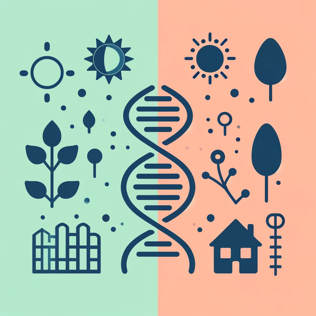 정신 질환의 유전적 요인과 환경적 요인을 픽토그램화 한 일러스트