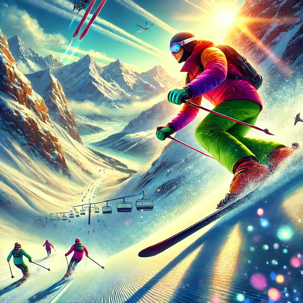 알프스의 설원에서 스키를 타는 사람들