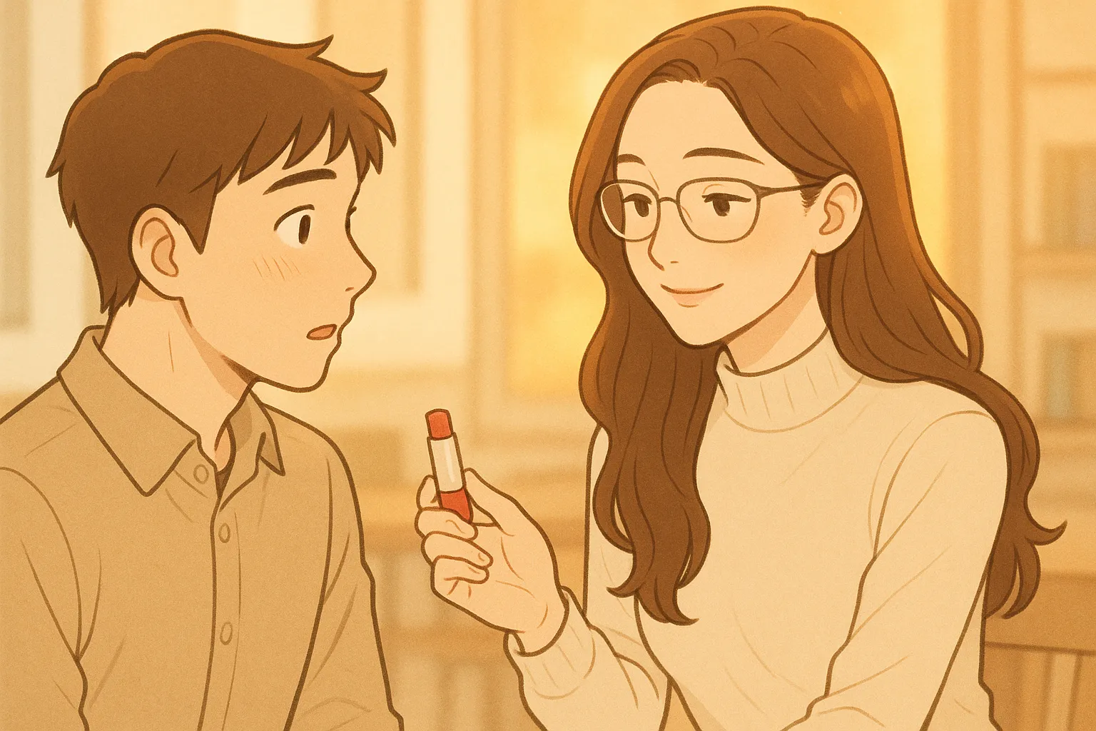 립밤을 건네며 자기관리를 조언하는 그녀의 모습