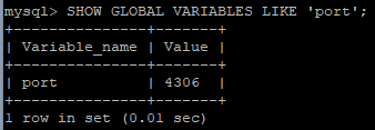 MySQL 쿼리를 이용하여 글로벌 변수인 포트의 번호를 확인하여 포트가 변경되었는지 확인하는 예시