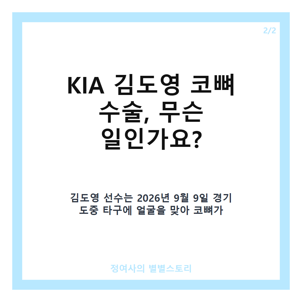 KIA 김도영 코뼈 수술 완료와 퇴원 예정, 1군 엔트리 유지하며 아시안게임 출전 여부는 회복 후 결정 카드뉴스 3