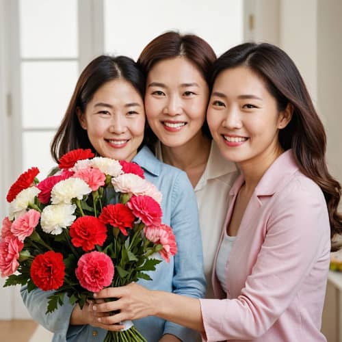 꽃바구니를 들고 있는 여성들