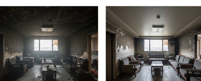 대전시 화재복구 작업 전과 후 모습2