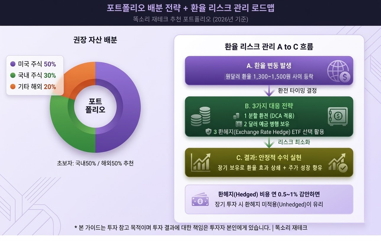 포트폴리오 배분 파이차트 또는 환율 흐름 그래프