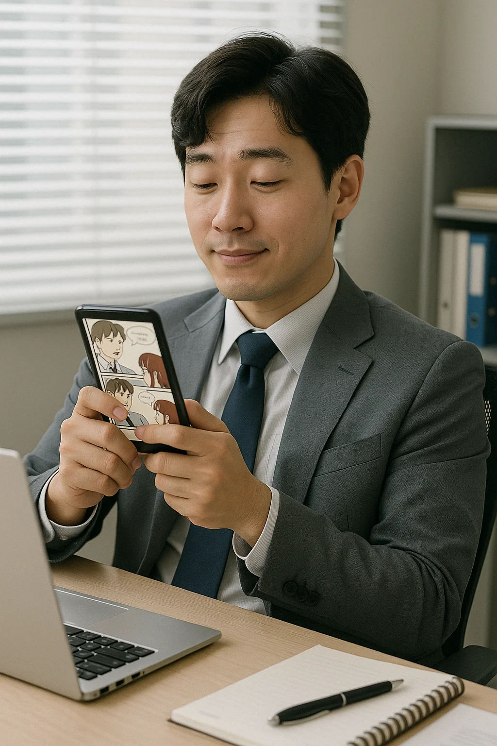 회사원 웹툰 읽는 사진