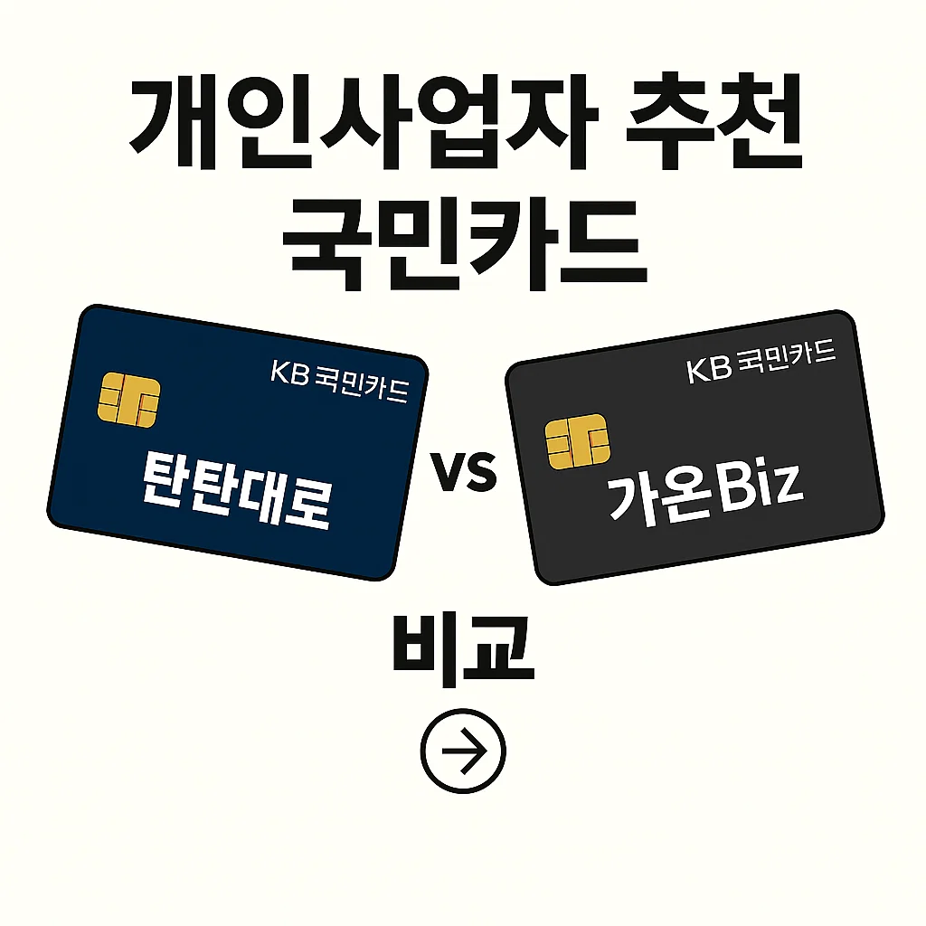 2025 개인사업자 추천 국민카드: 탄탄대로 vs 가온 Biz 카드 혜택비교