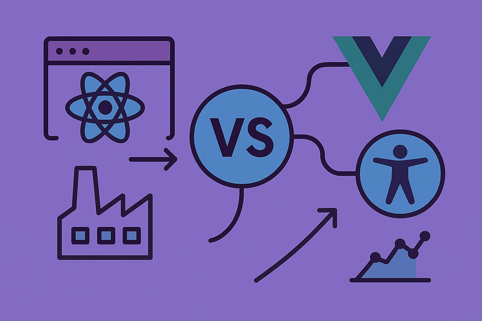React와 Vue의 기술적 흐름과 트렌드를 비교한 일러스트
