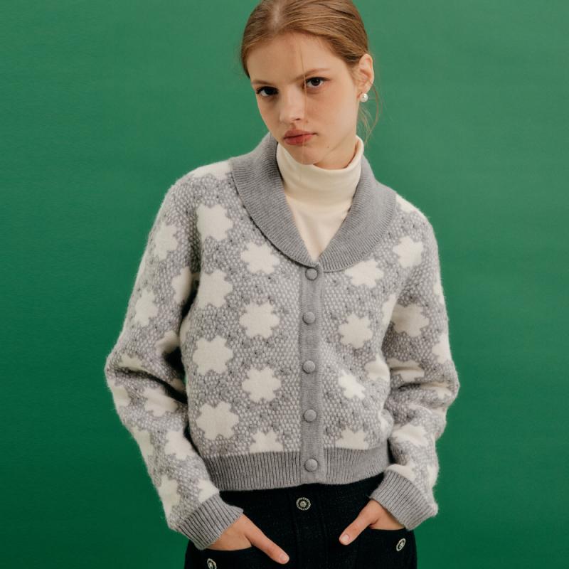 제너럴아이디어 숄 카라 플라워 가디건 W22W06203