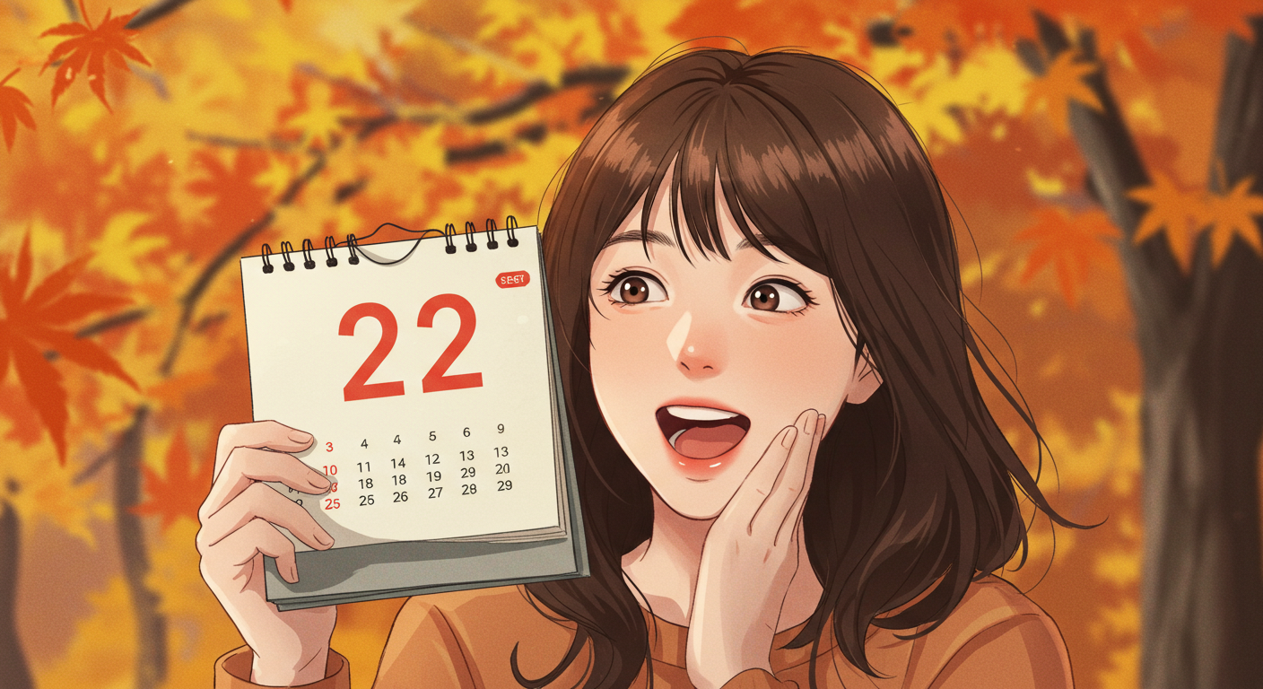 9월 22일을 표시한 달력을 들고 있는 여성