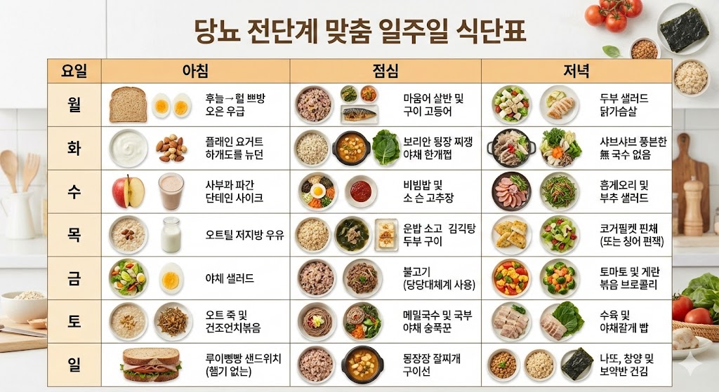 당뇨 전단계 맞춤 일주일 식단표 이미지