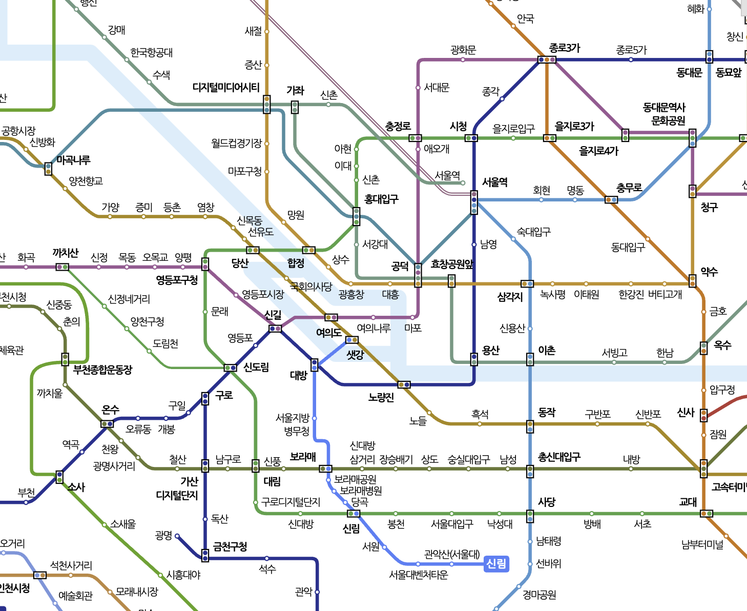 서울지하철노선도 크게 보기 - 한눈에 보기