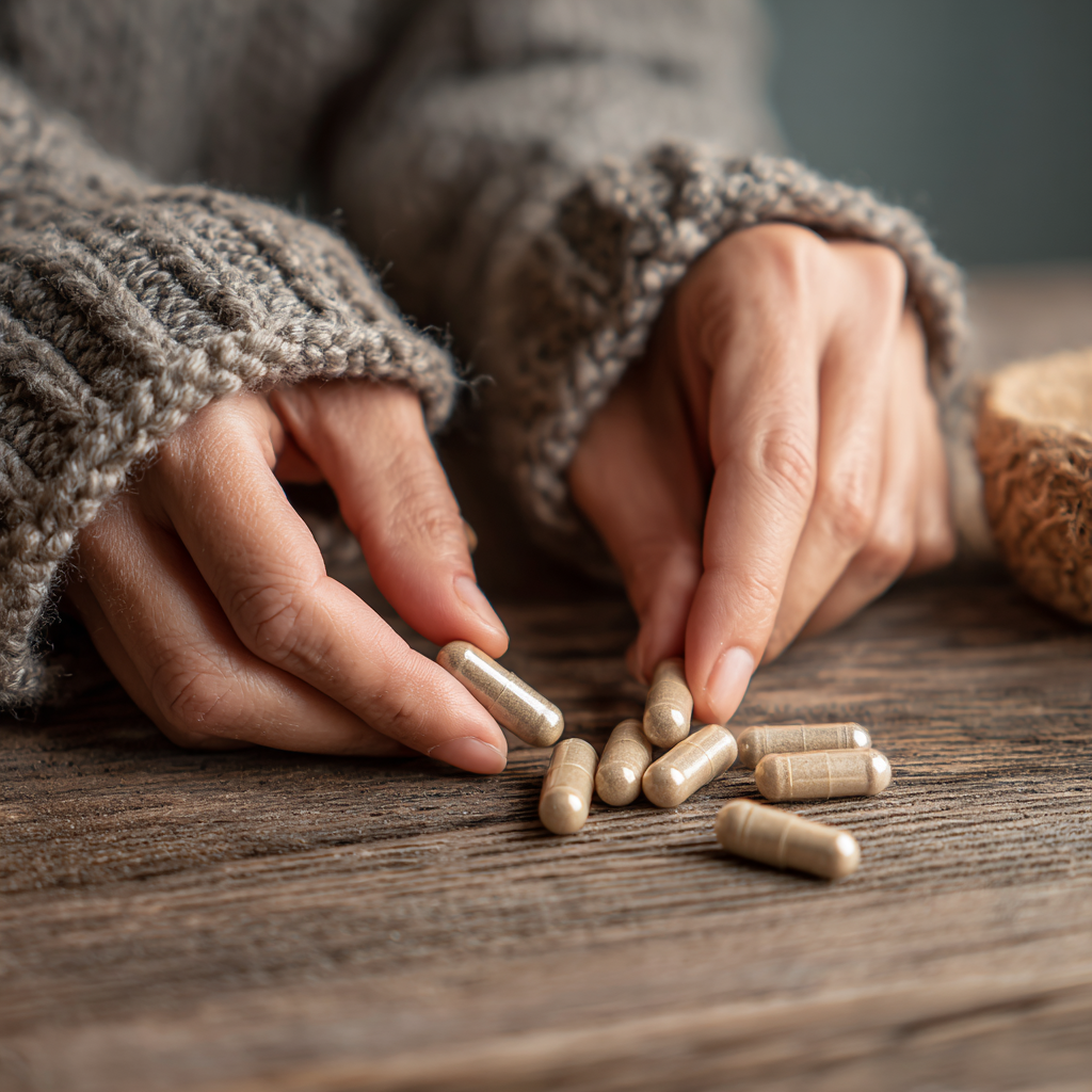 유산균을 만지고 있는손, 실사형이미지