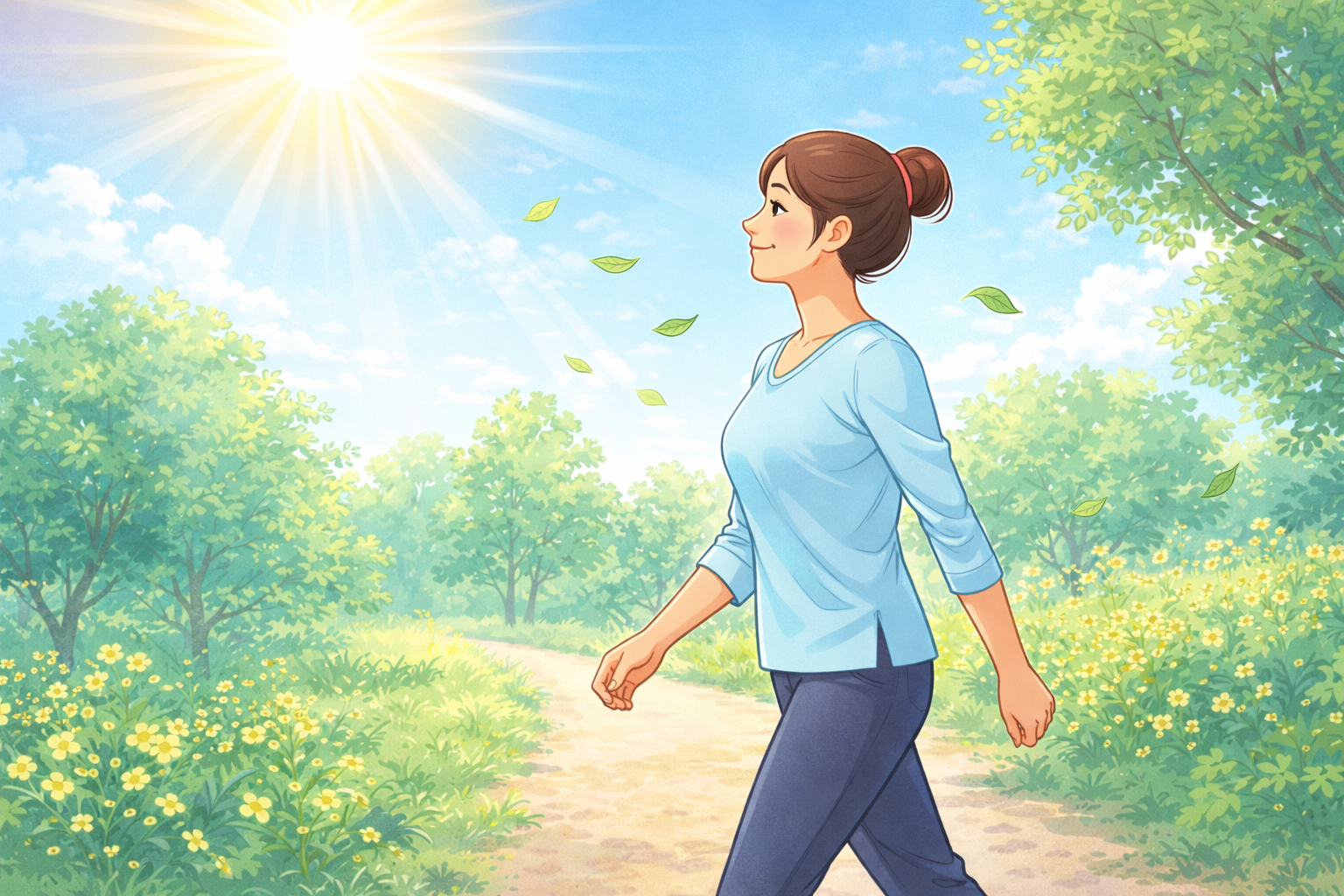 햇볕을 받으며 산책