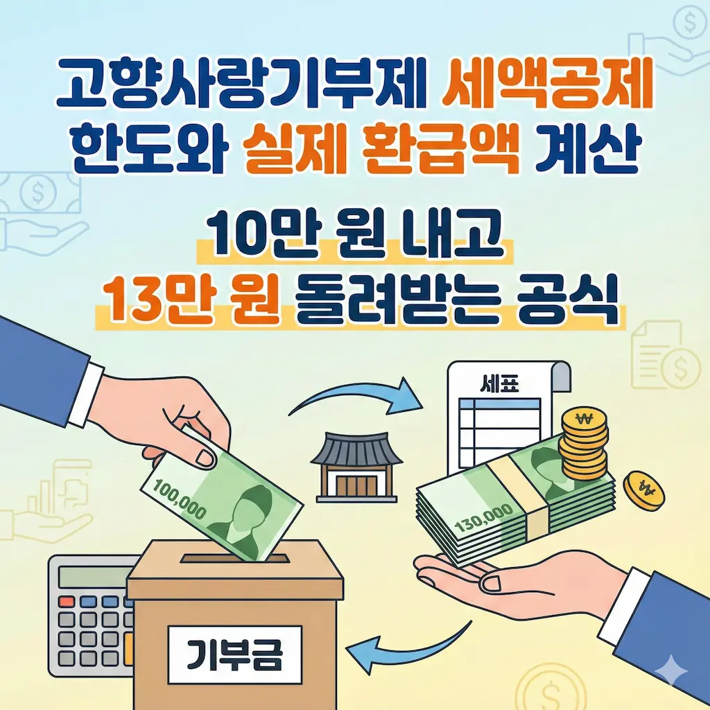 고향사랑기부제 세액공제 한도와 실제 환급액 계산｜10만 원 내고 13만 원 돌려받는 공식