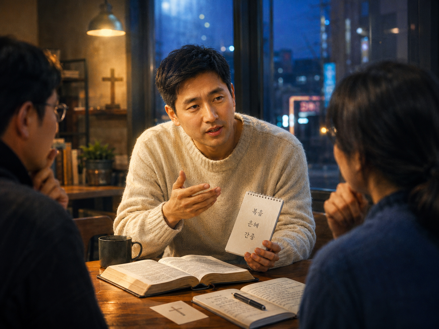 고전 15:1 말씀에서 복음을 기억하며 복음에서 강해지는 것이 필요함을 알게 되었고&amp;#44; 복음 전하는 시도를 하고 간증을 나누는 시도를 하는 모습입니다.
