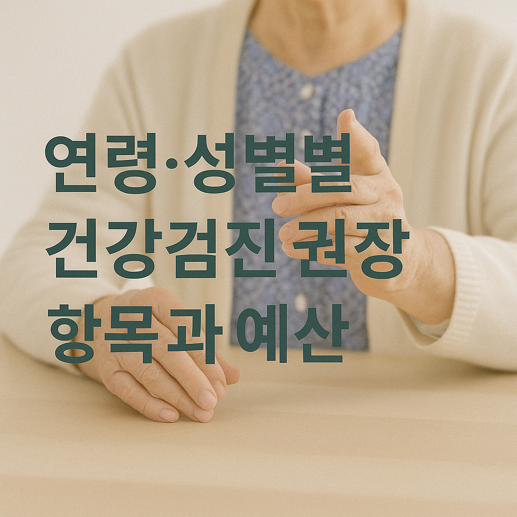 연령, 성별에 따른 건강 검진 권장 항목과 예산 안내 이미지