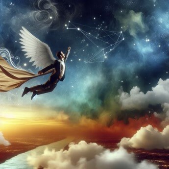 천사처럼-날개가-달린-사람이-하늘을-날아가는-장면