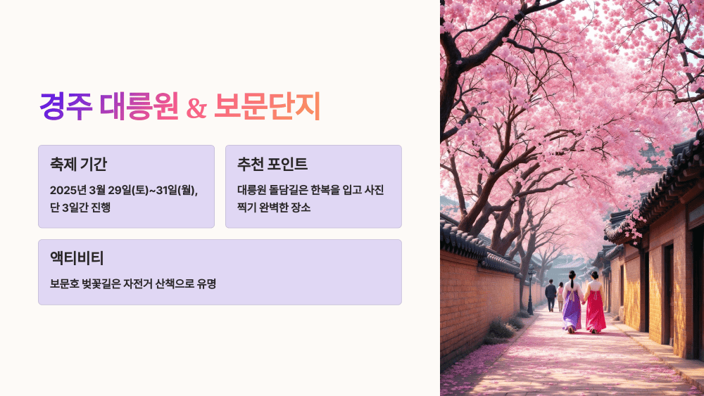 경주 대릉원 & 보문단지 – 역사와 벚꽃의 조화