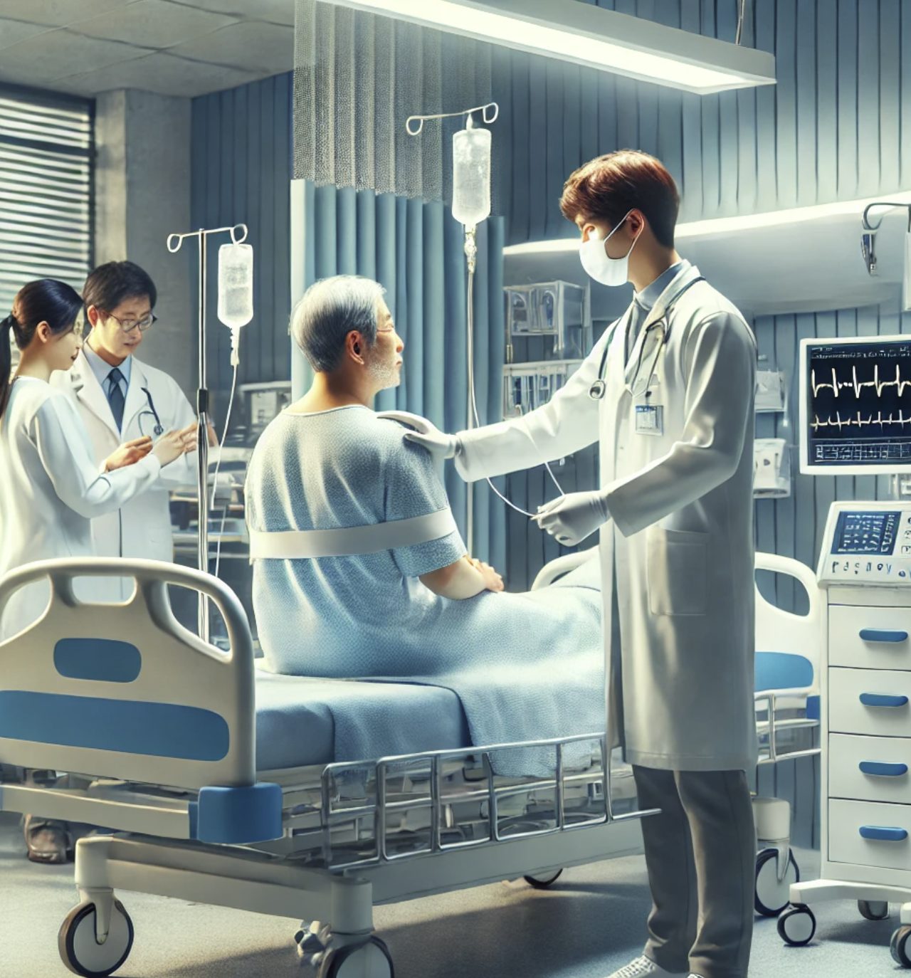 병원에서 교통사고 후 치료를 받고 있는 환자
