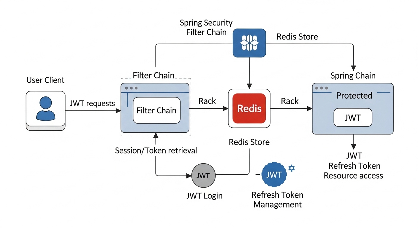 Spring Security 6 JWT 로그인 리프레시 토큰 전체 아키텍처 흐름도