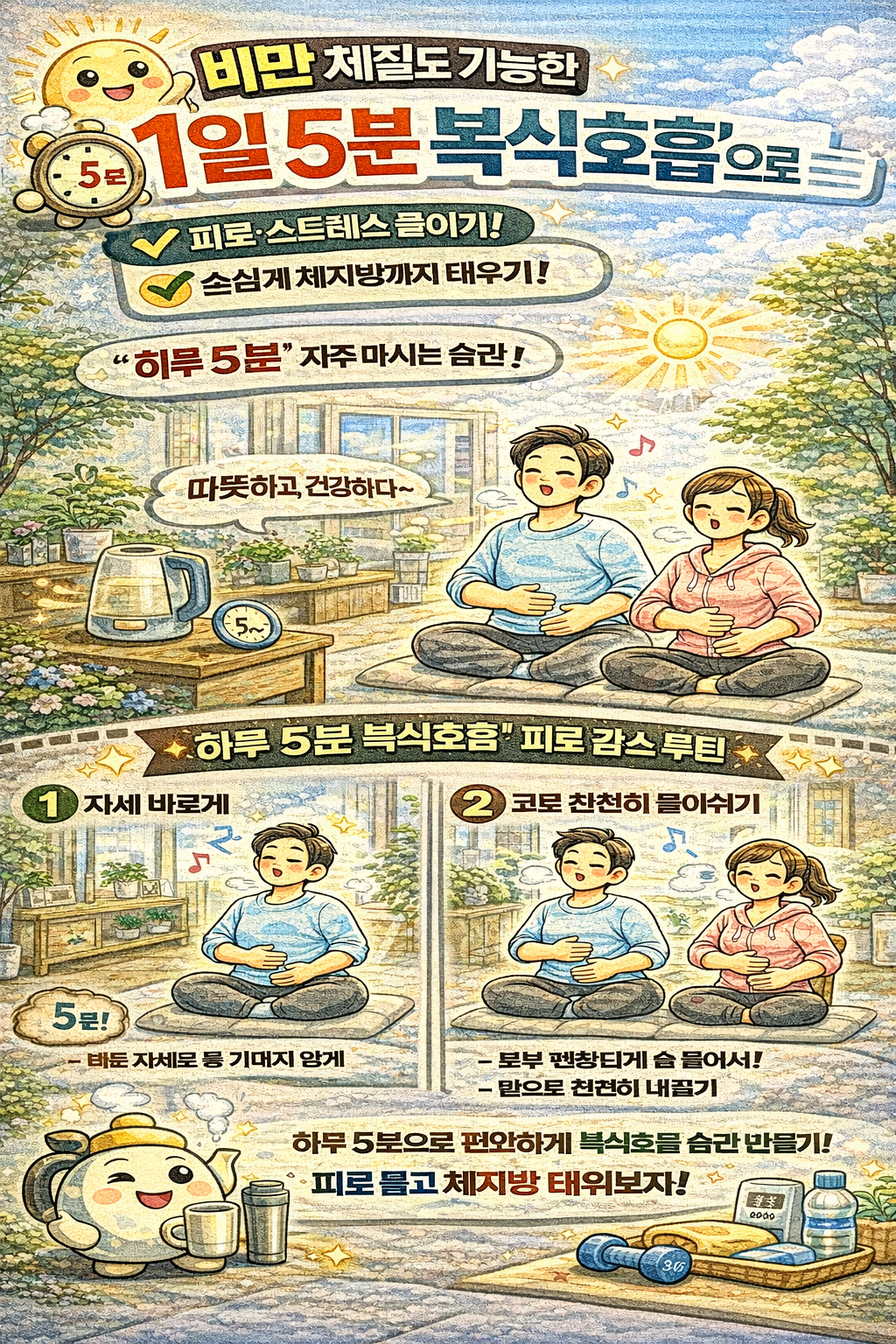 비만 체질도 가능한 &lsquo;1일 5분 복식호흡&rsquo; 피로 감소 루틴