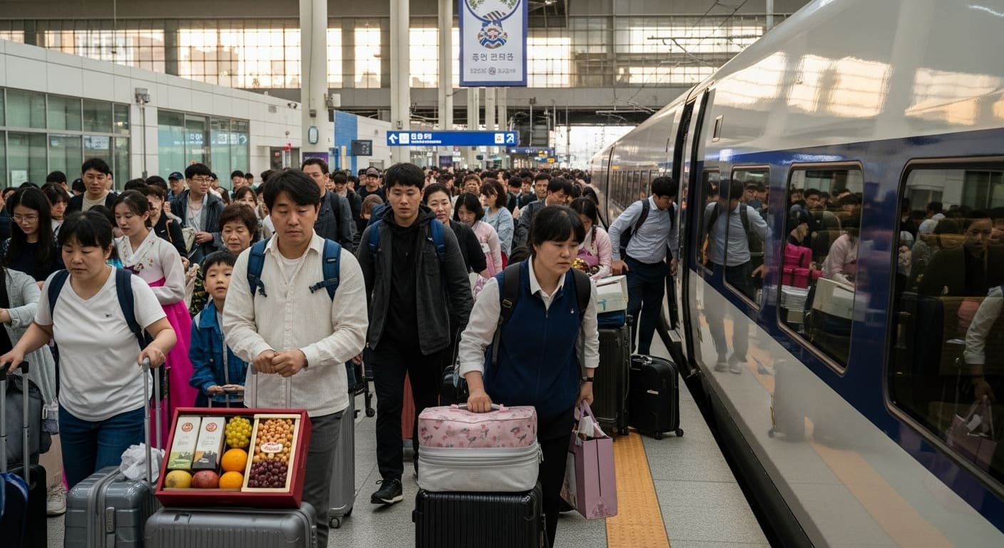 추석 연휴에 혼잡한 기차역 모습