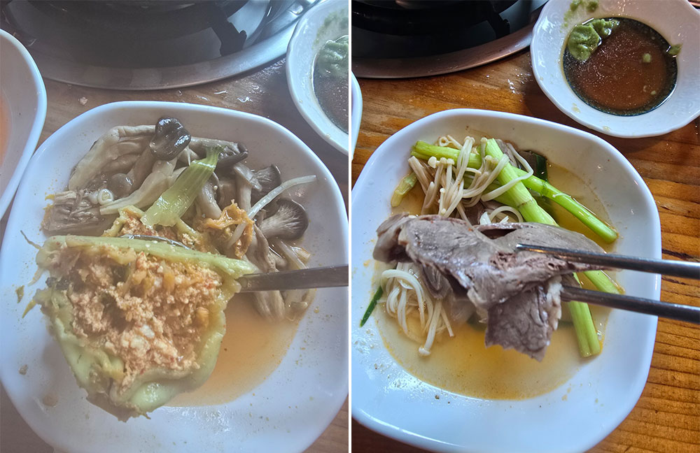 속이 꽉 찬 만두와 고기