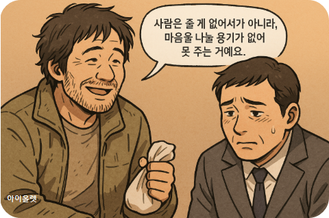 마음을 나눌 용기가 없어서 안 주는 거예요.