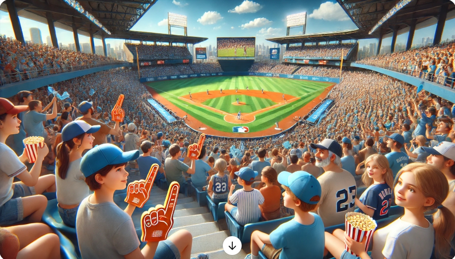 프로야구를 관람하는 모습을 표현한 이미지