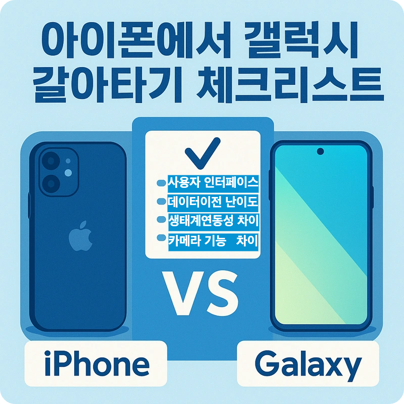 아이폰에서 갤럭시로 스마트폰을 바꾸는 장면을 묘사한 디지털 일러스트