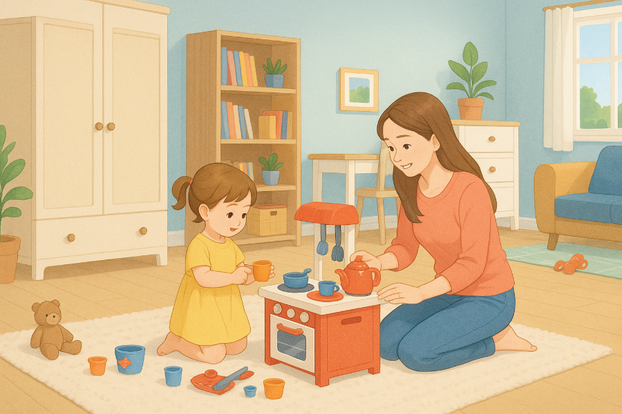 엄마와 주방 놀이 하는 아이 _ 이미지