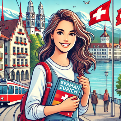 취리히에서 어학연수하는 여성의 모습