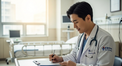 의사가 장기요양 소견서를 작성하는 모습