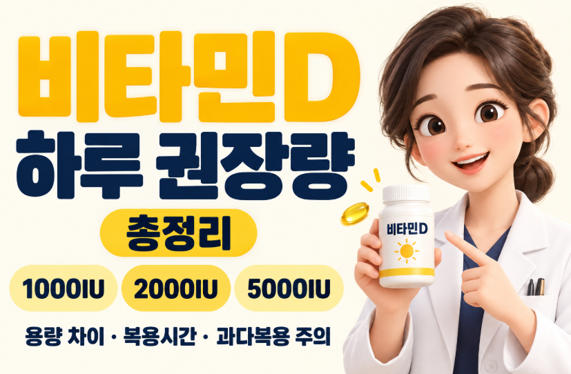 비타민D 하루 권장량 총정리｜1000IU&middot;2000IU&middot;5000IU 차이&middot;복용시간&middot;과다복용 부작용
