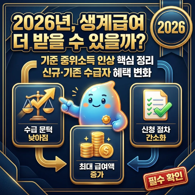 2026 기준 중위소득 인상, 생계급여 신규 및 기존 수급자 혜택 분석