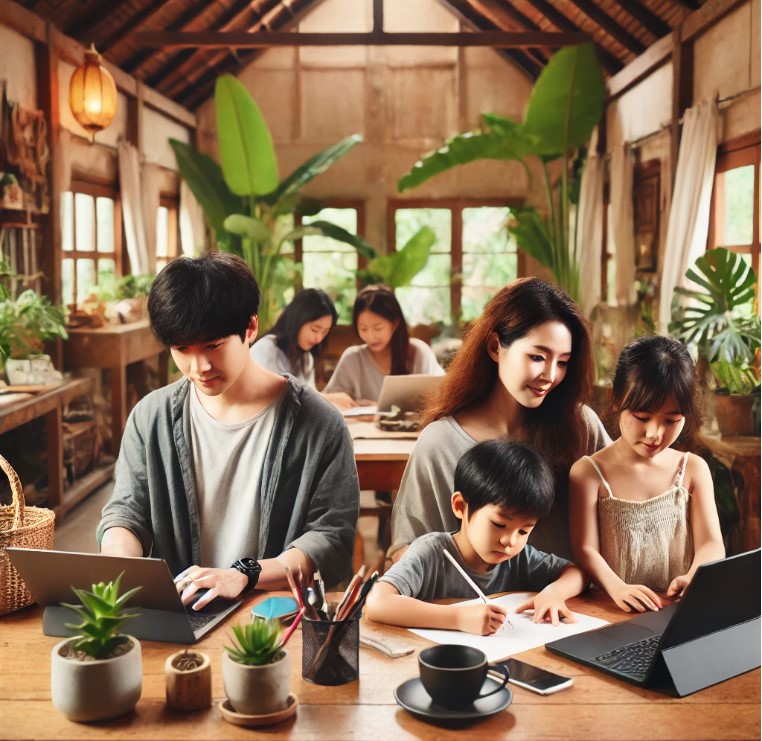 가족과 함께하는 디지털 노마드 라이프 관련 이미지