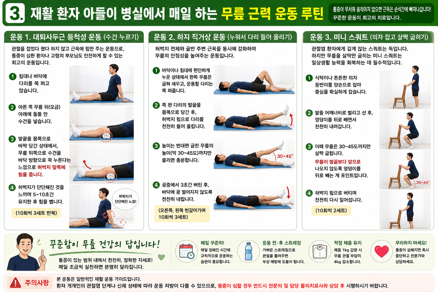 재활 환자 아들이 병실에서 매일 하는 무릎 근력 운동 루틴