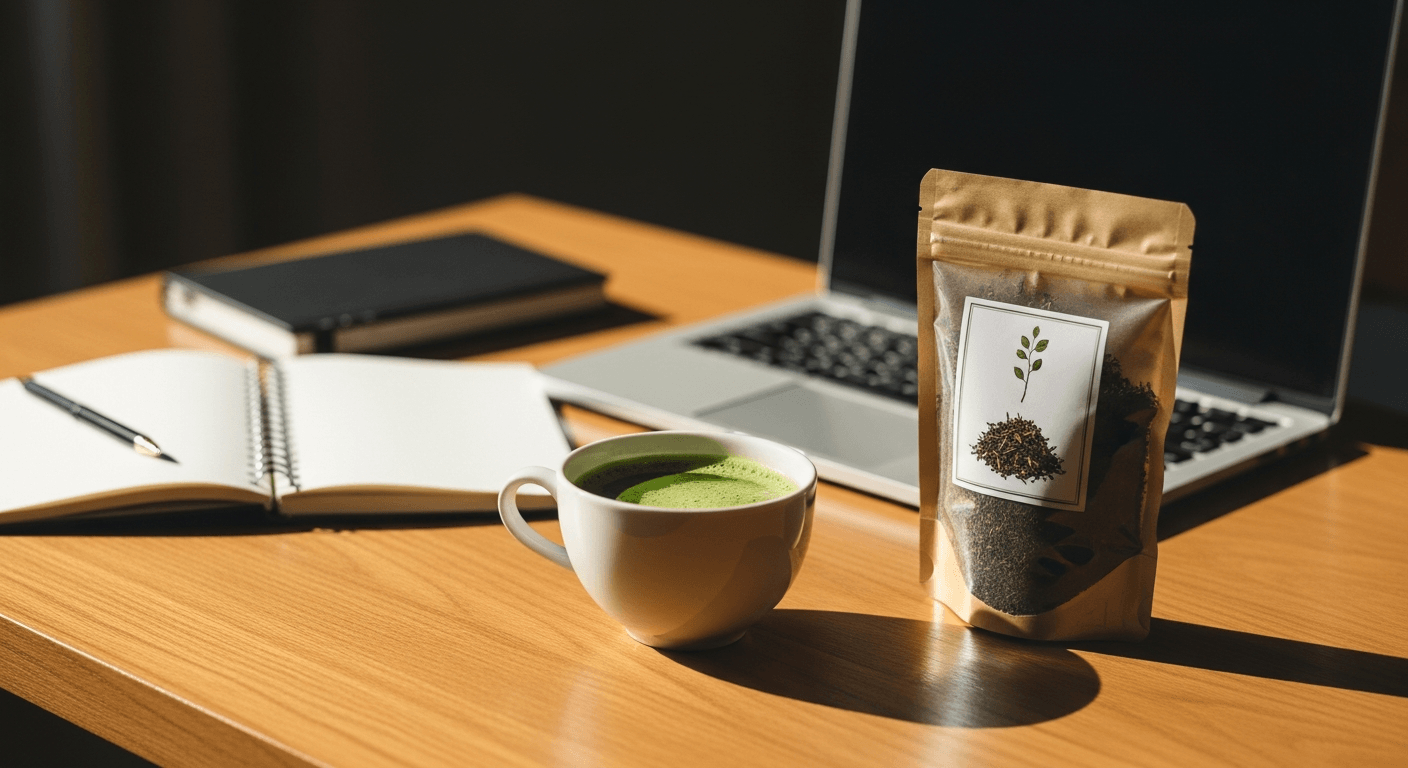 커피의 인위적인 각성 대신 말차의 테아닌 성분을 활용해 차분하고 지속적인 집중력을 유지하는 노마드의 업무 환경