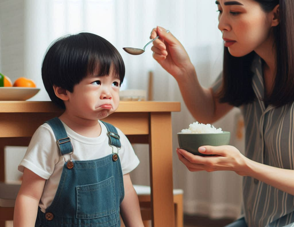 식사에 거부증을 보이는 3세 아이의 모습