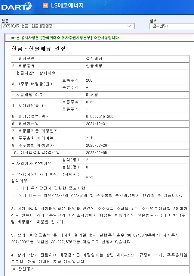 LS에코에너지(229640) 2025년 배당락일