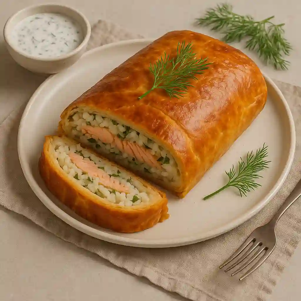 러시아식 연어파이 쿠리비악 요리 사진