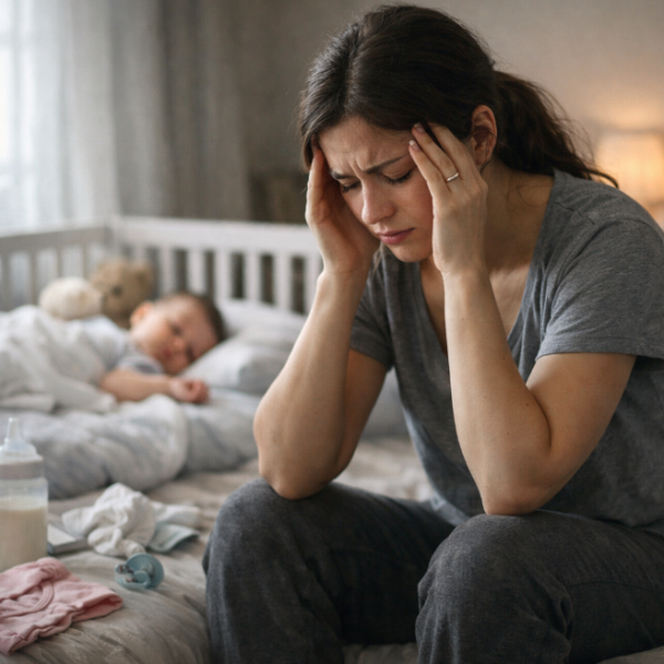 산후 우울증으로 육아 불안과 정서적 스트레스를 느끼는 산모의 모습