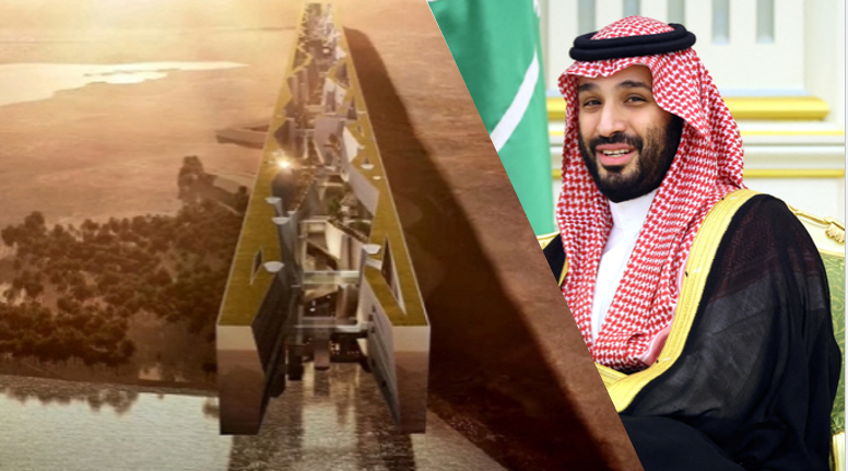 네옴시티 프로젝트 '더라인' 조감과와 사우디아라비아 빈 살만 왕자