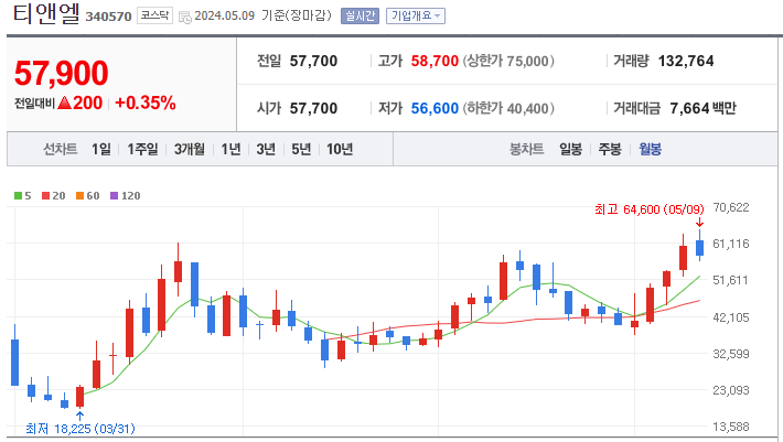 티앤엘 월봉