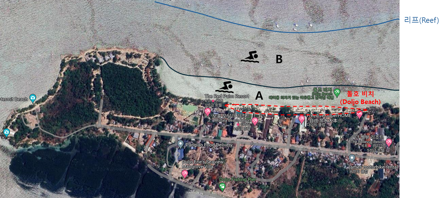 돌호 비치의 스노클링 영역