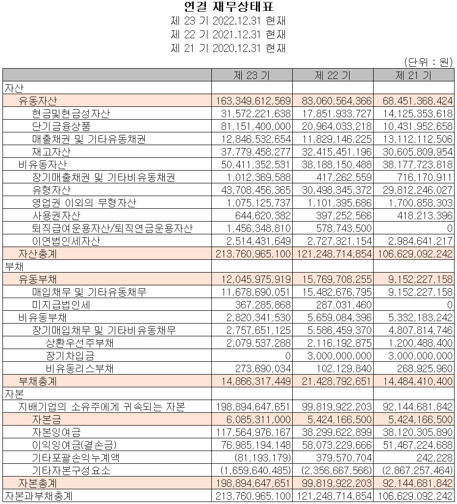 나노신소재 - 재무상태표